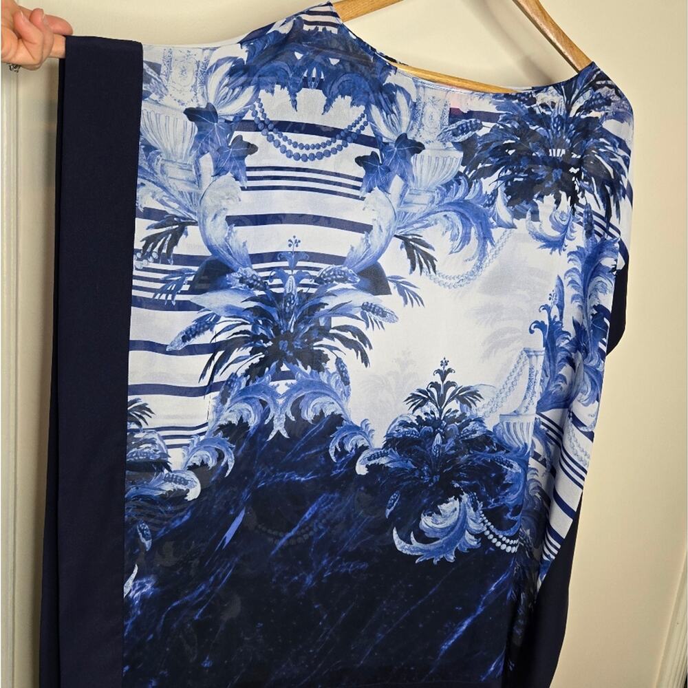 TED BAKER Sheer Blue & White Flowy Scarf Blouse Size Medium - Picture 3 of 8